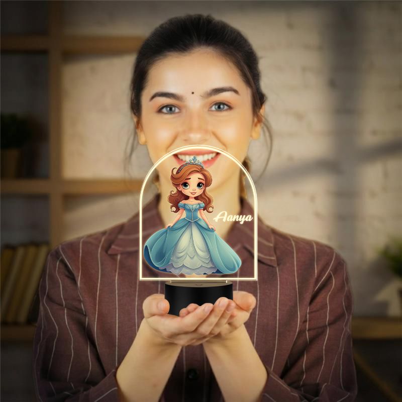 Personalized Princess Night Light Lamp Warm White Acrylic Lamp with Black Base, Decorative Girls Bedroom Lighting Princess Theme Birthday Return Gift for Girls